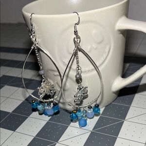 Silver and Blue Charm Drop Earrings